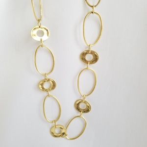 Vintage SAQ Signed Gold Tone Oval Link Matte Finish Long Necklace 34"